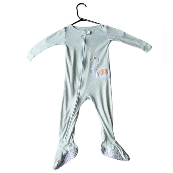 3/$20 CARTER’S 18M Mint Green & White Swan Full Zip Footie - Picture 1 of 4